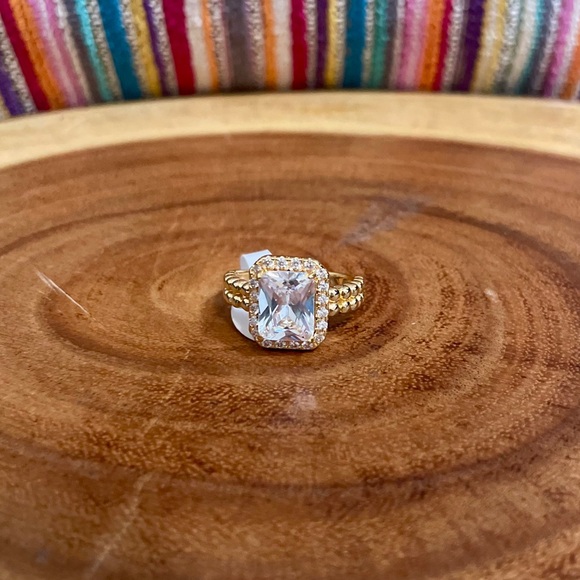 Emerald Cut CZ Engagement Style Ring 18K Gold Filled | Size 6 - Picture 8 of 9